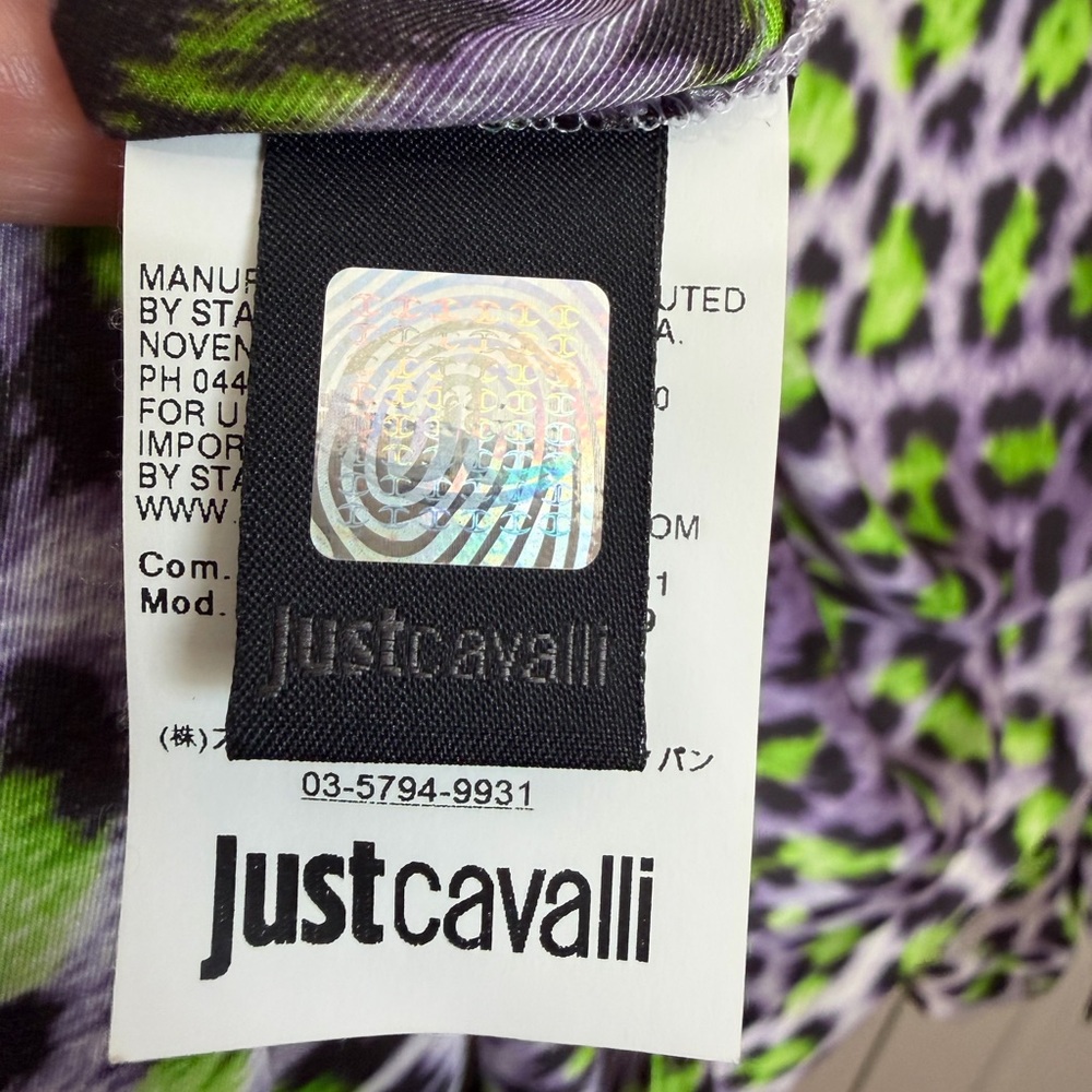 Preloved Just Cavalli Purple and Green Leopard Animal Print Blouse Size 50 - Picture 7 of 9